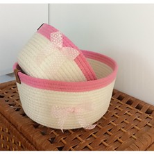 Pembe 2'li Hasır Sepet, Çok Amaçlı Düzenleyici, Banyo, Mutfak, Çocuk Odası Için Ideal
