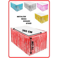 Festilo Masa Kenarı Eteği Metalize Kırmızı Parlak Püsküllü 360 cm Uzunluk 70 cm Yükseklik