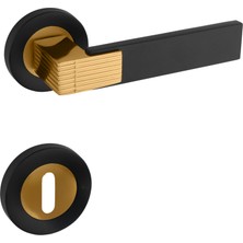 Zeraf Ev Premium Ahenk Yuvarlak Rozetli Kapı Kolu (Oda-Wc-Yale Kilit Tipleri)(Takım)  Siyah - Altın