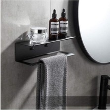 Şık Siyah Metal Çok Amaçlı Duvar Rafı ve Askılık Seti