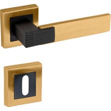 Zeraf Ev Premium Ahenk Kare Rozetli Kapı Kolu (Oda-Wc-Yale Kilit Tipleri)(Takım)  Altın-Siyah