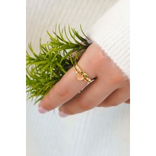 Trend Collection Gold Şeftali Figürlü Inci Detaylı Ayarlanabilir Kadın Yüzük