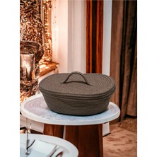 Kahverengi Oval Örgü Kapaklı Sepet, Şık ve Kullanışlı Ev Dekoru Aksesuarı