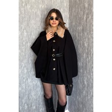 Modaplaza Kadın Yaka Kürklü Panço 9165