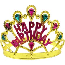 Buğz Altın Renk Happy Birthday Yazılı Doğum Günü Tacı 60 cm