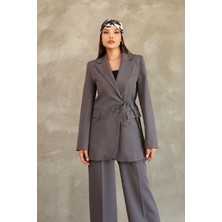 Hazel Kadın Antrasit Yandan Bağlamalı Blazer Ceket