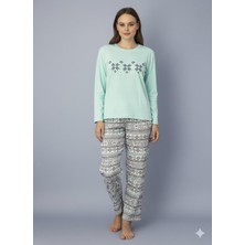 Enisa Interlok Kumaş Uzun Kollu Kadın Pijama Takımı Desenli Baskılı