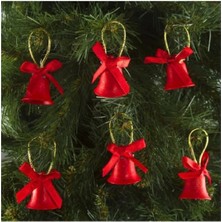 Yıllbaşı Çam Ağacı Süsü Kırmızı Çan Figürlü Noel Ağacı Süsü 12 Li 3 cm