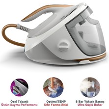 Philips Sıfır Yanık Garantili 2100W Akıllı Buhar Kazanlı Ütü - Dikey Kullanıma Uygun, Geniş Su Hazneli, Kireç Tutmayan Özel Taban ve Yüksek Performanslı Şok Buhar