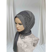Nuray Hazır Duvak Antrasit Simli Nadide Model Hazır Türban Hazır Duvak Hazır Şal