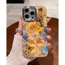 Kılıf House Iphone Uyumlu Taşlı Lens Koruyuculu Sarı Gül Desenli Kılıf