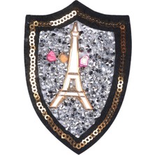 Calais Aplike Ütü Ile Yapışan Taşlı Eyfel Kulesi Beyaz Arma 6 cm