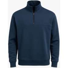 Classics Men Unisex Relax Fit Rahat Kesim Pamuklu Yarım Fermuarlı Dik Yaka Sweatshirt