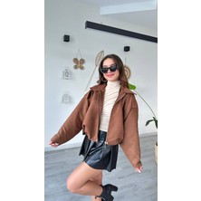 Estilo Taba Süet Apoletli Balon Kadın Ceket