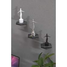 İşsevenler Duvar Rafı Dekoratif 3 Adet Çiçeklik Altıgen Siyah Mermer Desen