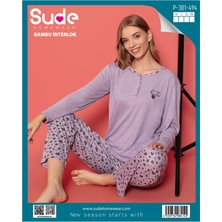Sude P301 Bayan Bambu Interlok Uzun Kol Pijama Takımı-Lila---