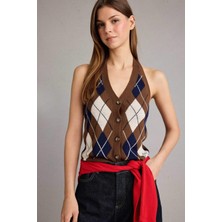 DeFacto Slim Fit Dar Kesim Halter Yaka Baklava Desenli Yelek G7503AX25WN