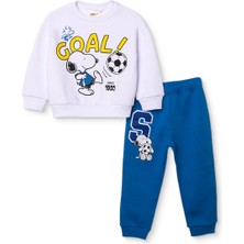 Snoopy Erkek Bebek Eşofman Takımı Şardonlu Üç Iplik Bisiklet Yaka Uzun Kol Lastikli Paça