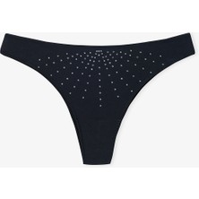 Penti Siyah Satin Stone Detailed Brazilian Külot