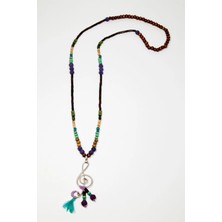 Lila Rosa Doğal Taşlı Otantik Uzun Kolye