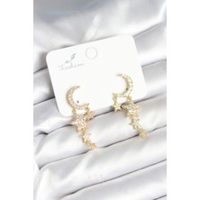 Claris Ay ve Yıldız Model Gold Renk Pirinç Kadın Küpe