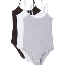 Royaleks 3 Adet Ip Askılı Kadın Çıtçıtlı Body Siyah Beyaz Gri