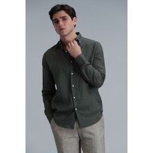 Lufian Pitaya Erkek Keten Gömlek Comfort Fit Haki