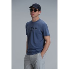 Lufian Gold Modern Grafik T- Shirt Koyu Mavi