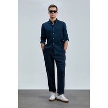 Lufian Pitaya Erkek Keten Gömlek Comfort Fit Lacivert