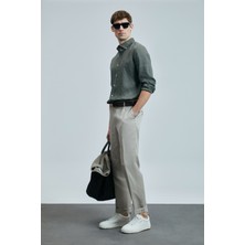 Lufian Pitaya Erkek Keten Gömlek Comfort Fit Haki