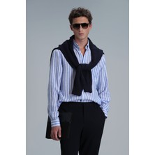 Lufian London Erkek Keten Gömlek Regular Fit Mavi