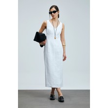 Lufian Honey Kadın Kolsuz Keten Elbise Beyaz