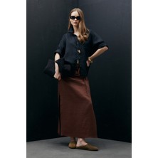 Lufian Born Kadın Keten Gömlek Siyah