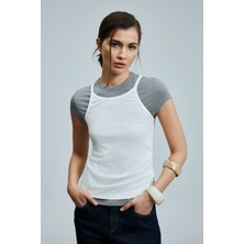 Lufian Isla Kadın Kolsuz T- Shırt Kırık Beyaz