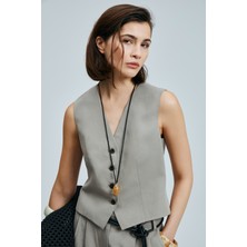 Lufian Bloom Kadın Lyocell Karışımlı Keten Yelek Vizon