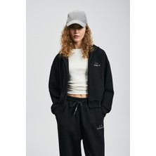 Lufian Cara Kadın Örme Sweatshırt Siyah