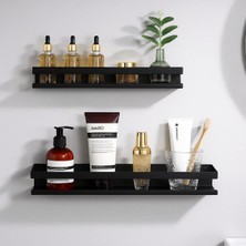 Şık Siyah Metal Duvar Rafı Çift Set, Banyo, Mutfak ve Ofis Dekorasyonu