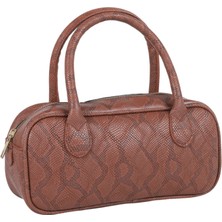 Reseen Yılan Derisi Görünümlü Fermuarlı Saplı El Çantası