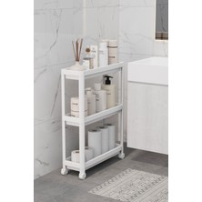 3 Katlı Çok Amaçlı Slim Raf, Tekerlekli Mutfak ve Banyo Düzenleyici, Beyaz