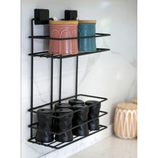 Şık Siyah Yapışkanlı Banyo ve Duş Rafı, Iki Parça, Premium Kalite