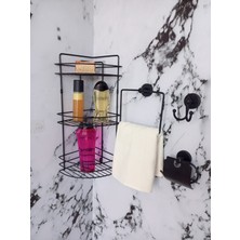 Yapışkanlı Banyo Aksesuar Seti 3 Katlı, Eko Şampuanlık, Havluluk, Tuvalet Kağıtlığı, Bornozluk