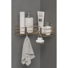 Yapışkanlı Banyo Köşe Rafı Gold Metal, Pratik ve Şık Duvar Düzenleyici