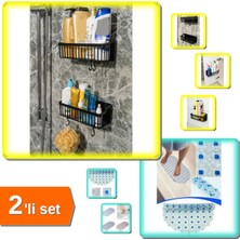 2'li Çok Renkli Yapışkanlı Askılı Mutfak ve Banyo Düzenleyici Raf + Paspas