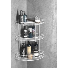 3 Katlı Yapışkanlı Banyo Duş Rafı, Sabunluk ve Şampuanlık Seti