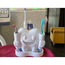 Sevimli 3D Baskı Diş Fırçası ve Macunluk Organizer, Beyaz, Pratik ve Şık Tasarım