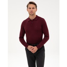Pierre Cardin Erkek Bordo Slim Fit Polo Yaka Basic Triko Kazak 50315405-VR177