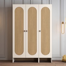 Variant Mobilya Münih 3 Kapaklı (24) Gardırop Krem / Gölge Çizgili Meşe