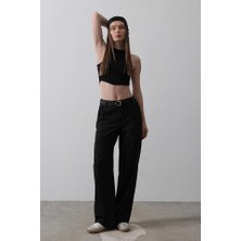 Meğdaix Kemerli Palazzo Pantolon - Siyah-Beyaz