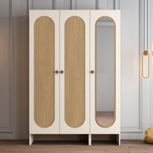 Variant Mobilya Münih 3 Kapaklı (23) Gardırop Krem / Gölge Çizgili Meşe