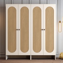 Variant Mobilya Münih 4 Kapaklı (22) Gardırop Krem / Gölge Çizgili Meşe